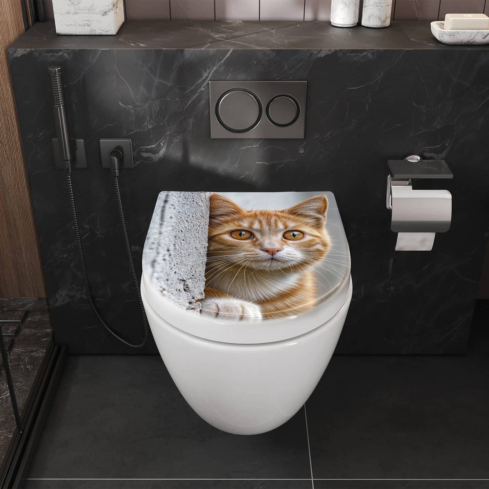 WC-Sitz mit Absenkautomatik Neugierige Katze