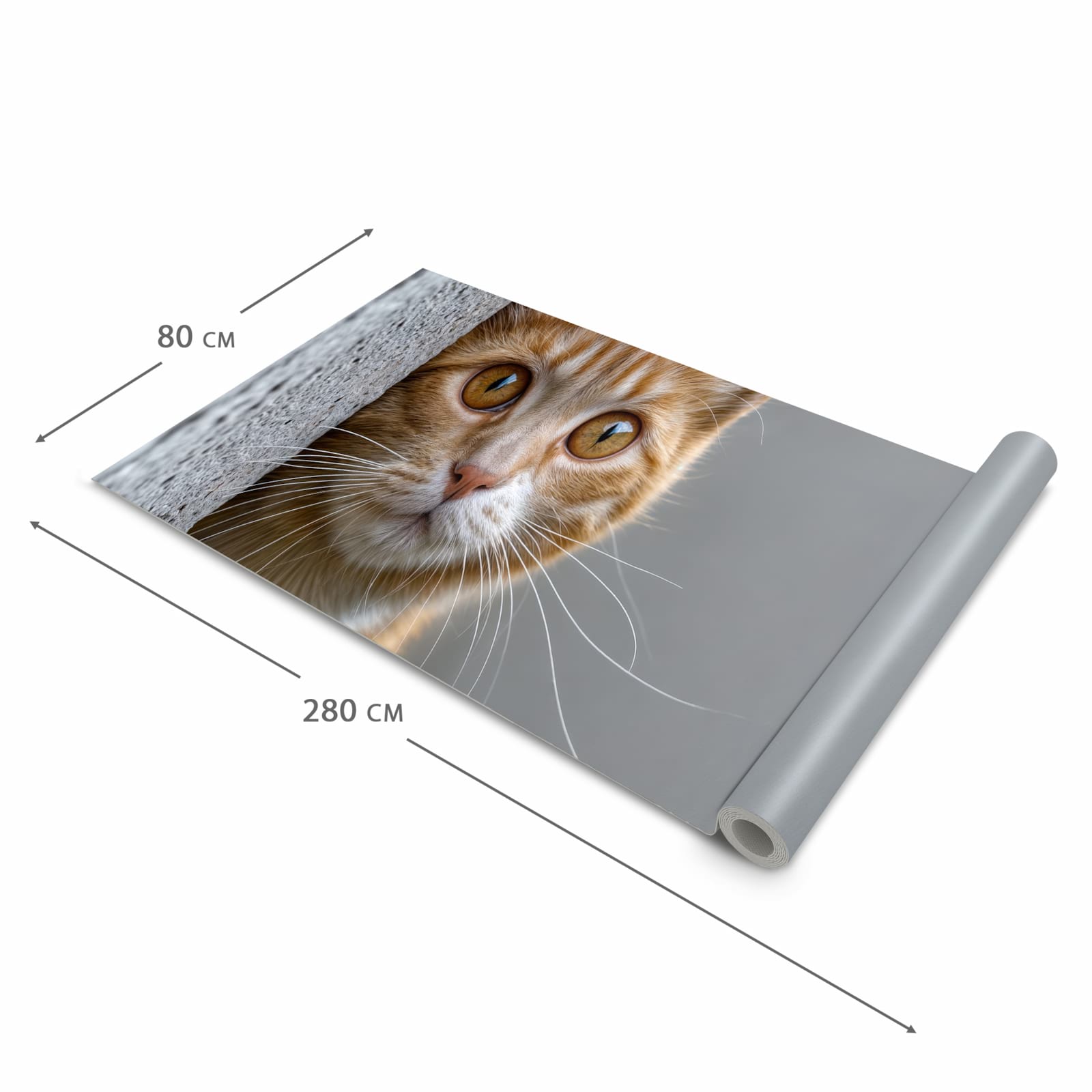 Formstabiler Küchenteppich mit Motiv Neugierige Katze in der Grösse 80x250 cm
