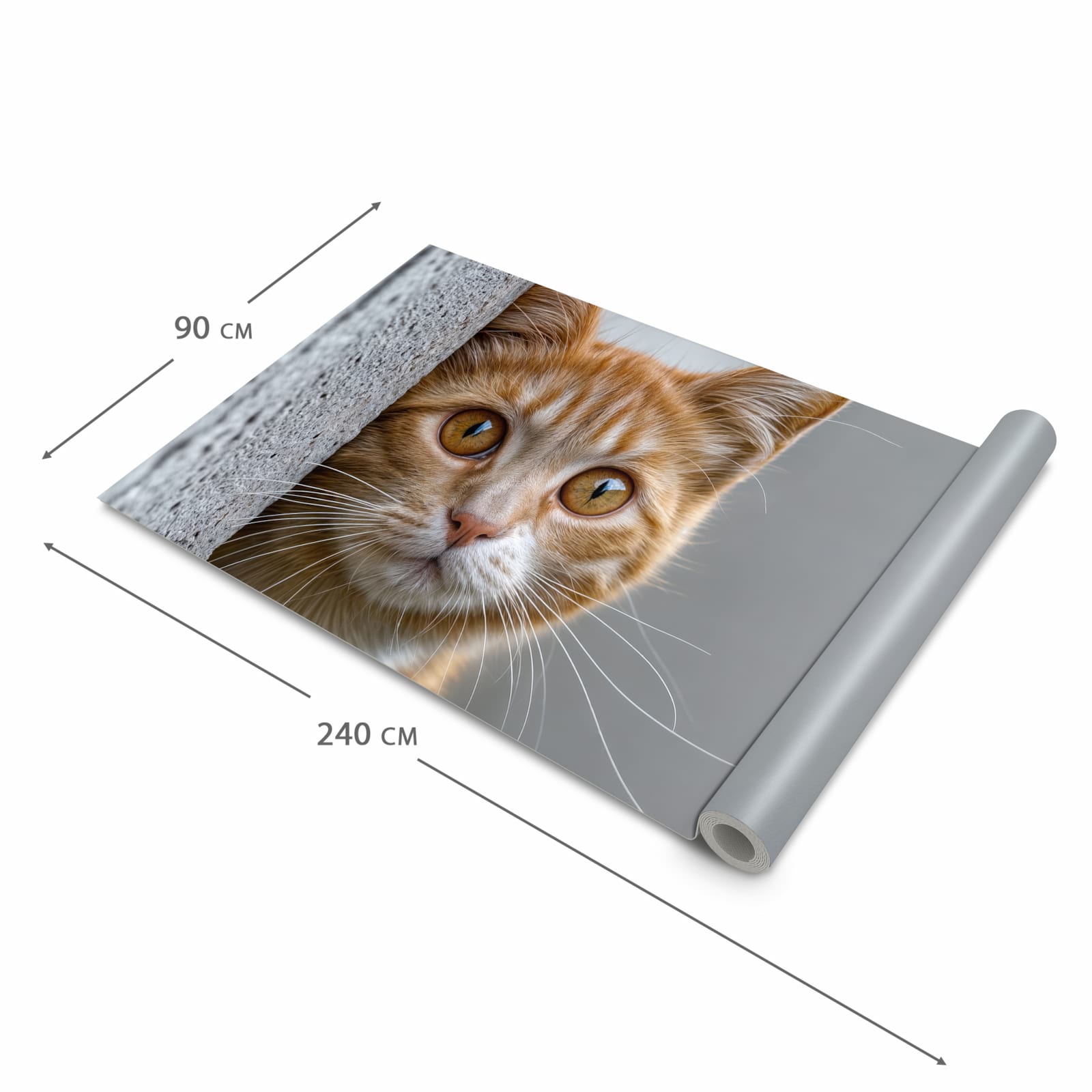 Geräuschdämpfender Küchenläufer mit Motiv Neugierige Katze in der Grösse 80x250 cm