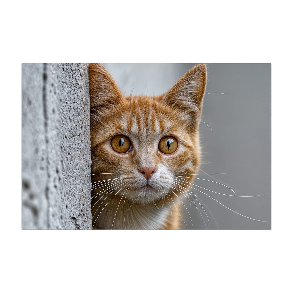 Küchenrückwand aus Glas Katze hinter der Mauer im Hochformat, Motiv bildfüllend von vorn