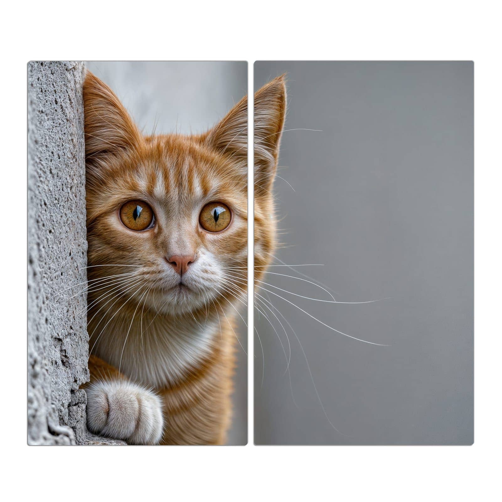 2-teilige Herdabdeckplatte mit Neugierige Katze-Motiv in der Frontansicht #grösse_2-Teilig (60x52cm)