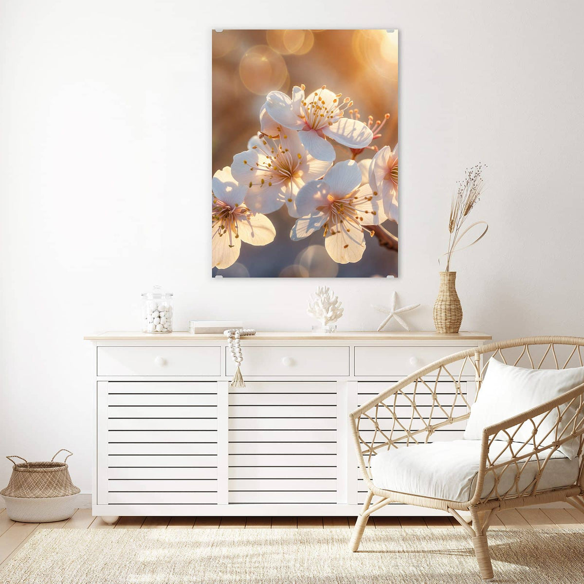 Aufhängung liegt bei – Motiv später wechselbar – Wandbild - Goldene Kirschblüten - Hochformat