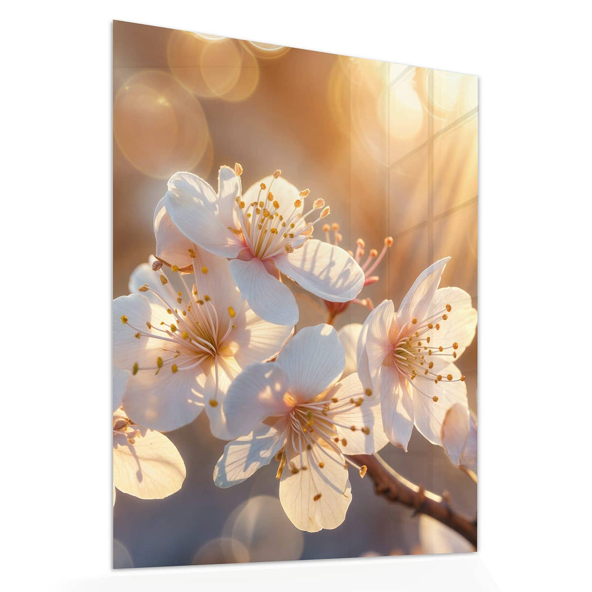 Echtglas, 4 mm – kein Acryl, keine Folie – Wandbild - Goldene Kirschblüten - Hochformat