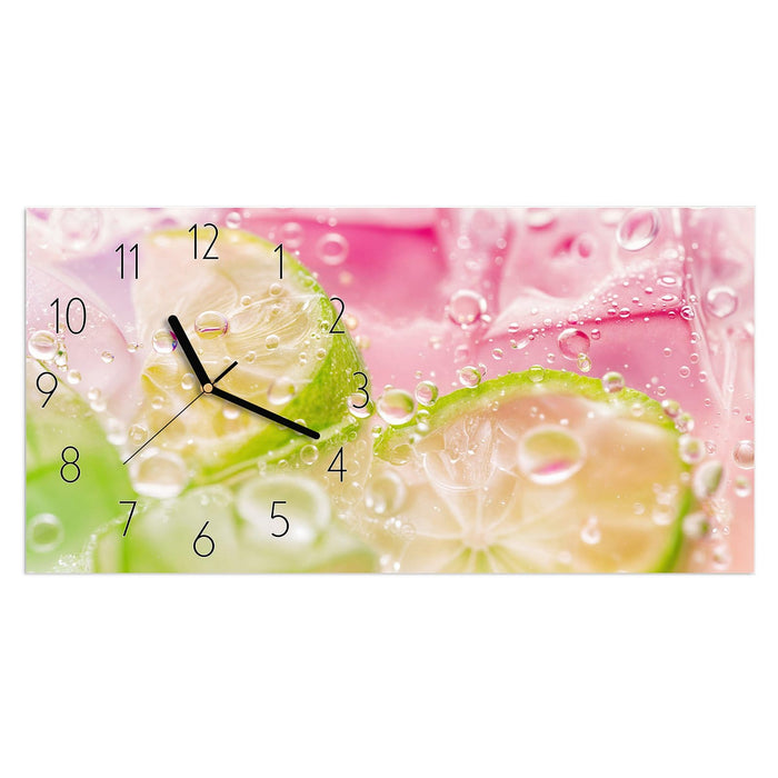 Wanduhr Limetten Spritzer aus Glas – Querformat 60 × 30 cm mit Ziffernblatt Elegant