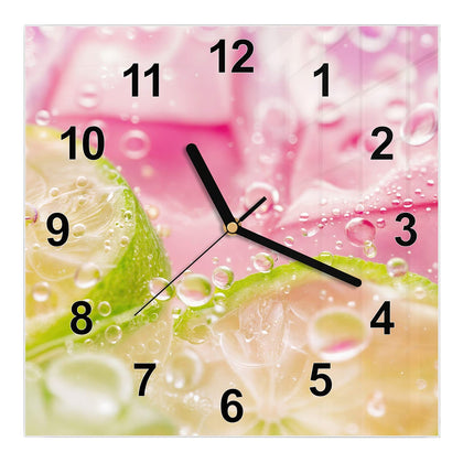 Wanduhr Quadratisch mit dem Motiv Limetten auf Rosa