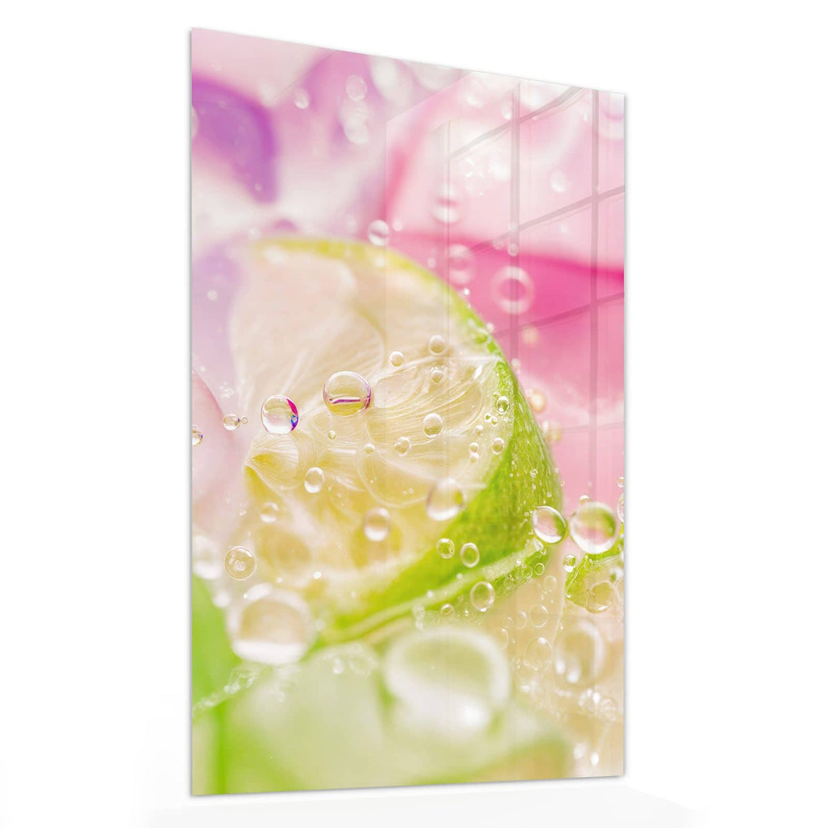 11 Größen – von 30 × 60 bis 60 × 150 cm – Wandbild - Limetten auf Rosa - Hochformat