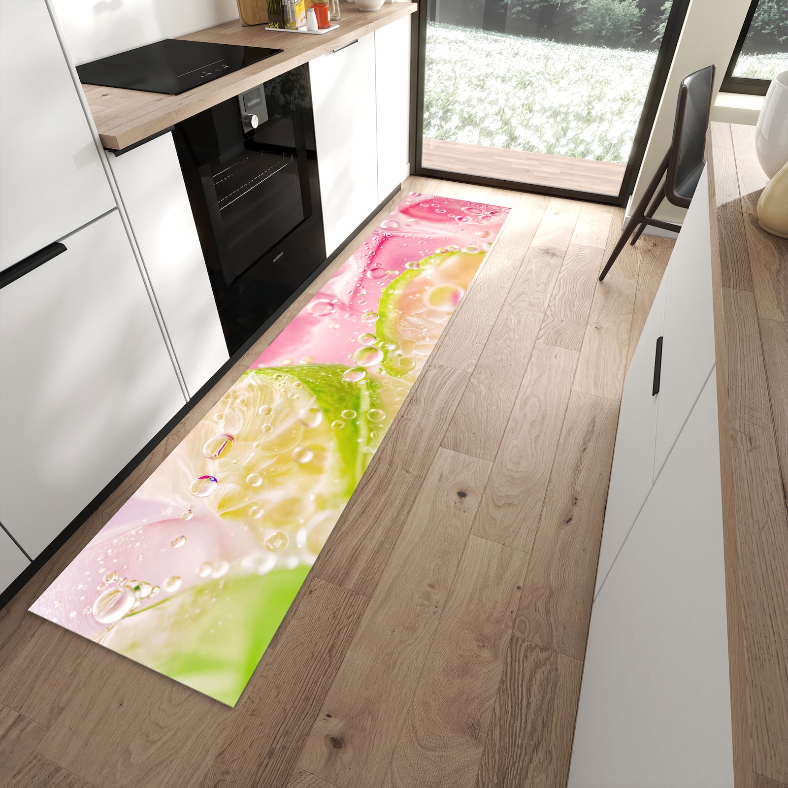 Waschbarer Küchenläufer mit Motiv Limetten Spritzer für Ordnung in moderner Küche