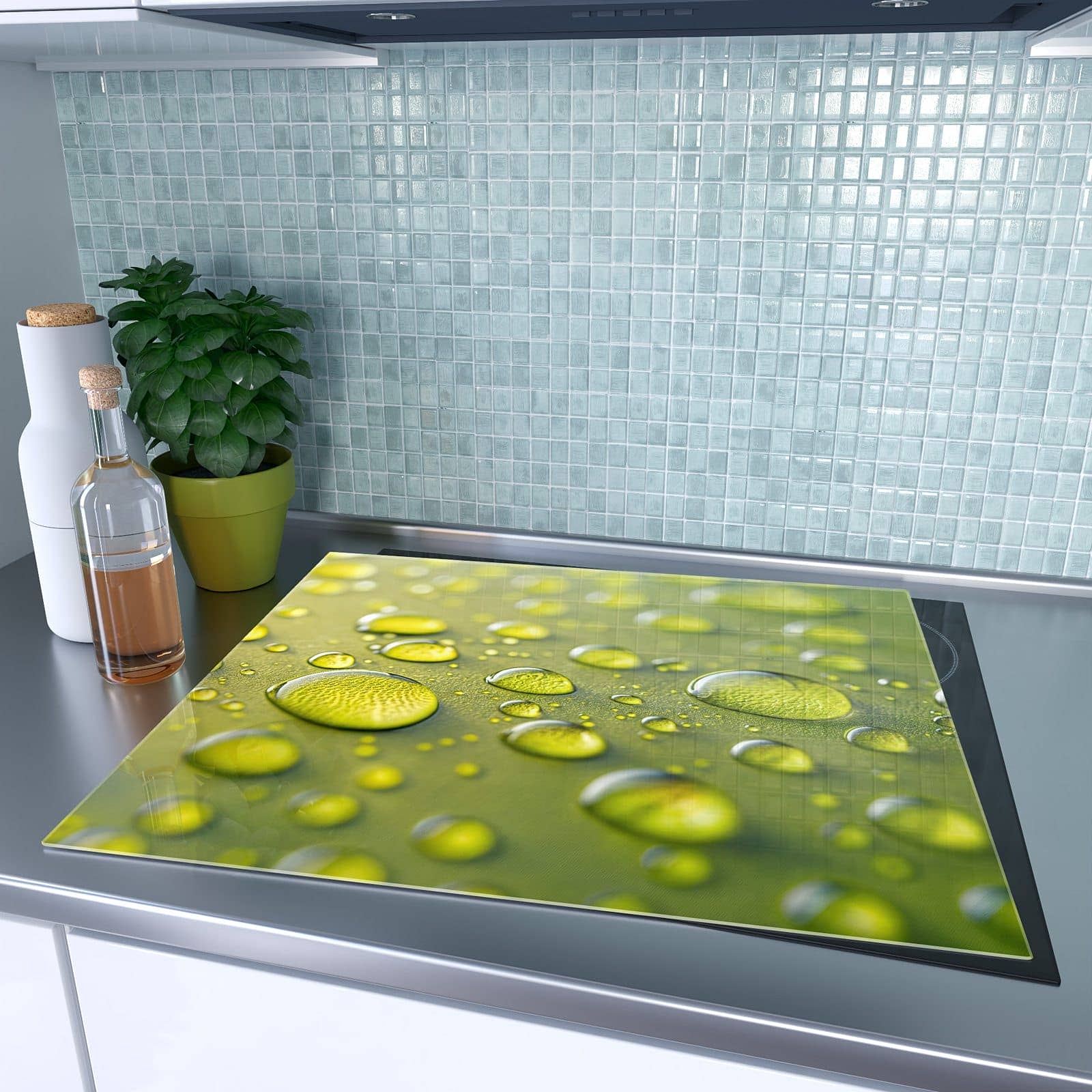 1-teilige Kochfeldabdeckung mit Wassertropfen Nah-Motiv auf dem Ceranfeld