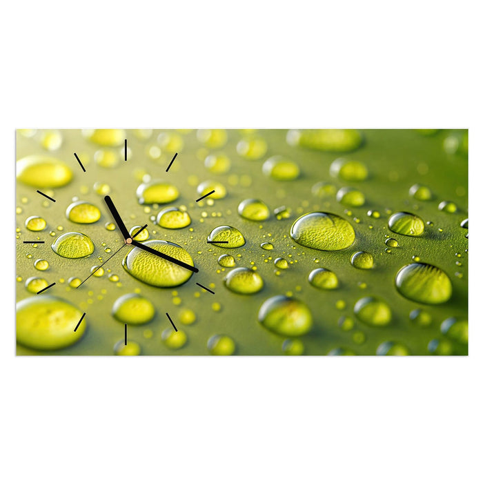 Wanduhr Wassertropfen Nah aus Glas – Querformat 60 × 30 cm mit Ziffernblatt Linie