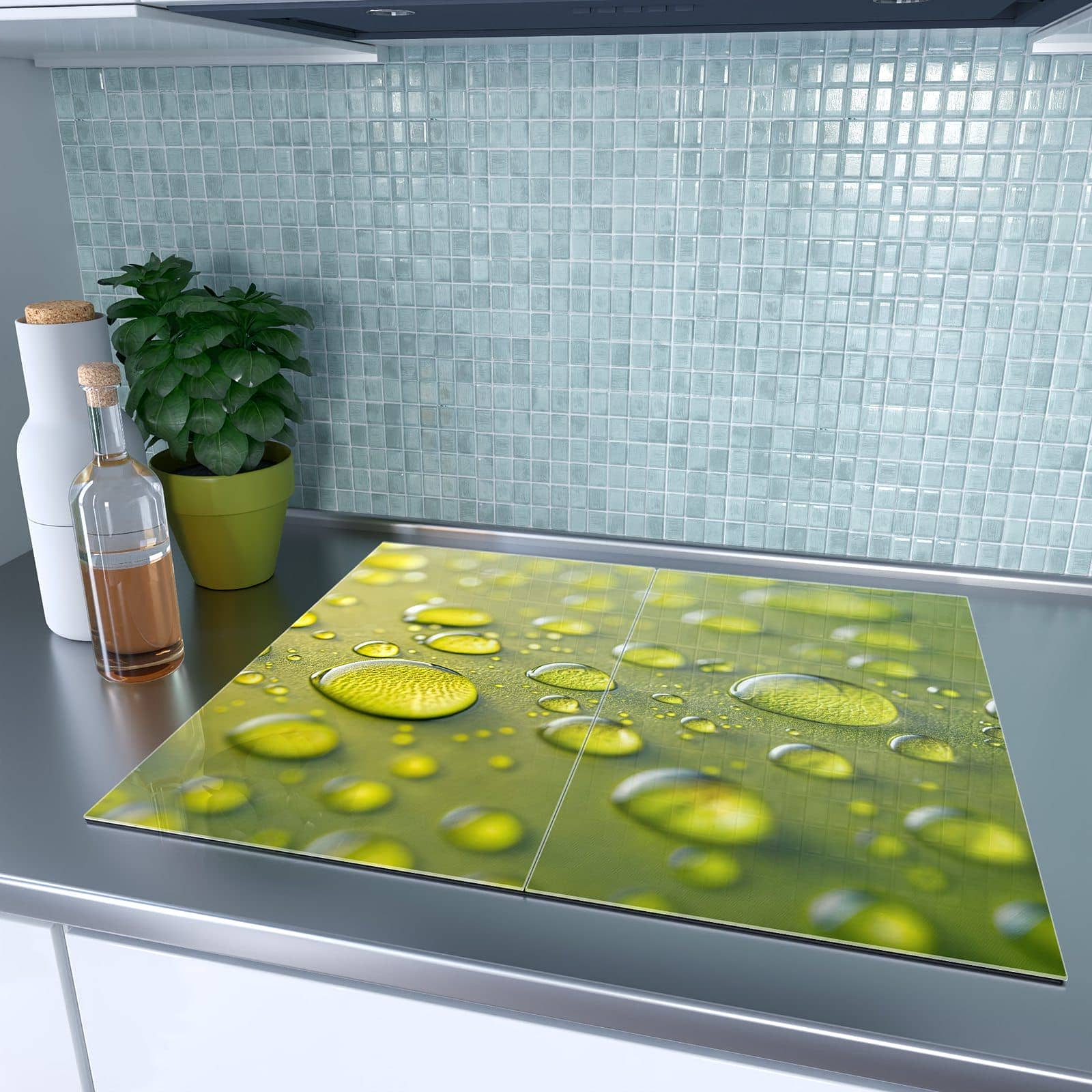 2-teilige Herdabdeckplatte mit Wassertropfen Nah-Motiv auf dem Ceranfeld