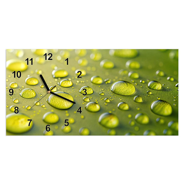 Wanduhr Wassertropfen Nah aus Glas – Querformat 60 × 30 cm mit Ziffernblatt Modern