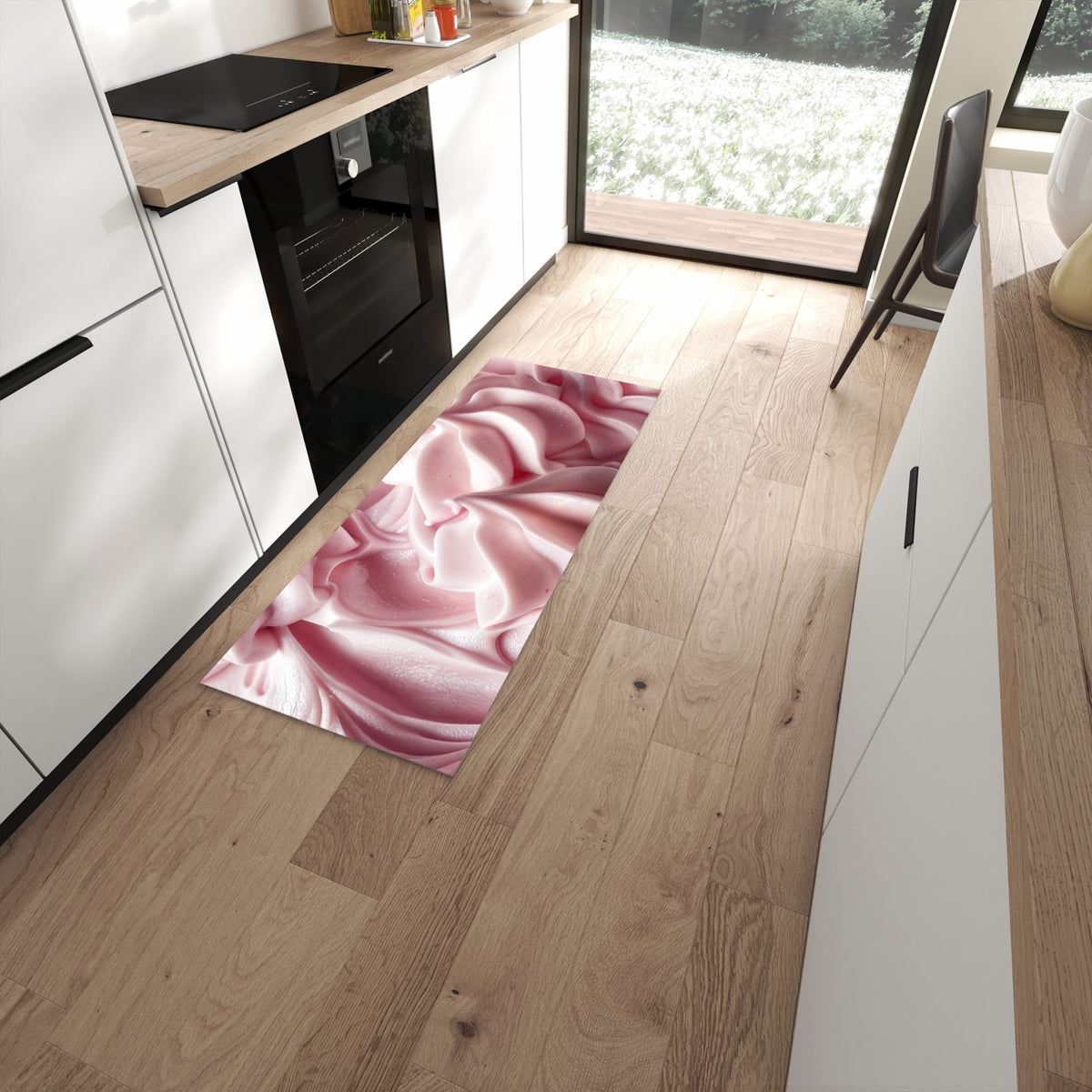 Bodenschonender Küchenteppich mit Motiv Zartes Schaumcreme in moderner Küche #grösse_60 x 150 cm
