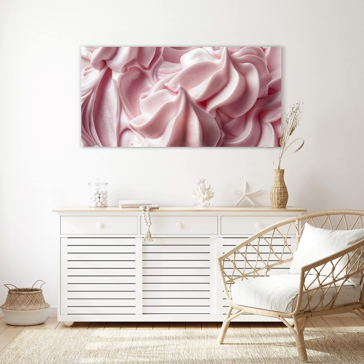 Echtglas, 4 mm – kein Acryl, keine Folie – Wandbild - Rosa Cremewellen - Querformat