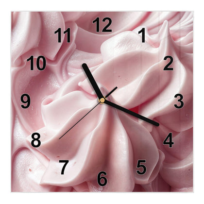 Wanduhr Quadratisch mit dem Motiv Rosa Cremewellen