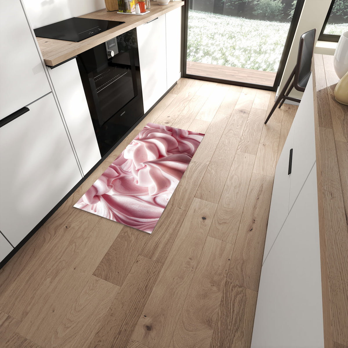 Feuchtigkeitsresistenter Küchenvorleger mit Motiv Zartes Schaumcreme in moderner Küche #grösse_60 x 120 cm
