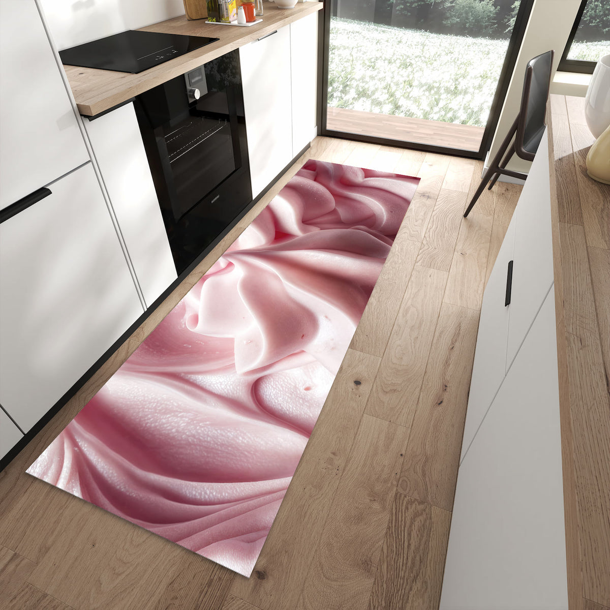 Geräuschdämpfender Läufer mit Motiv Zartes Schaumcreme für Eingangsbereich in moderner Küche