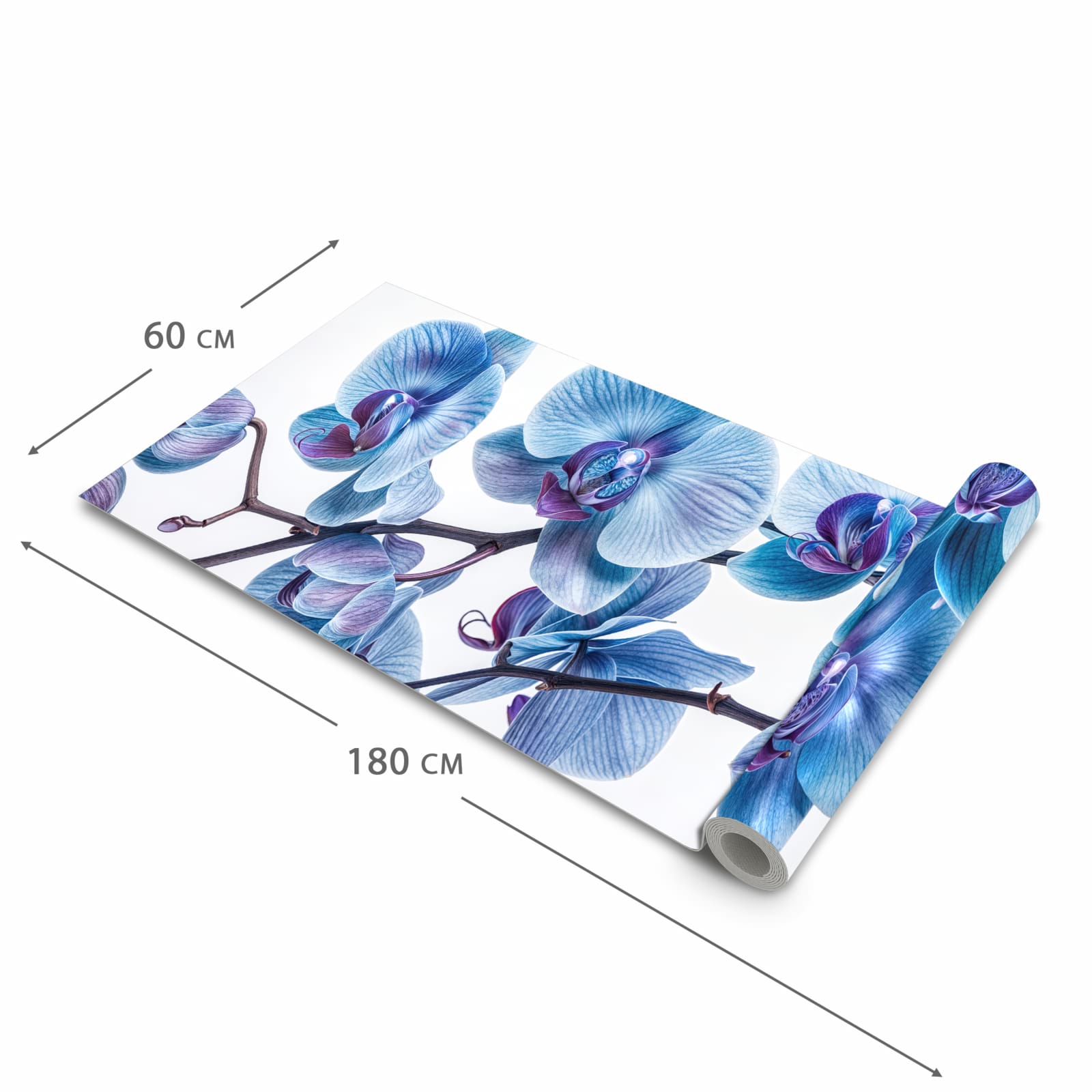 Farbbeständiger Küchenteppich mit Motiv Blaue Orchideen Blüte in der Grösse 60x300 cm