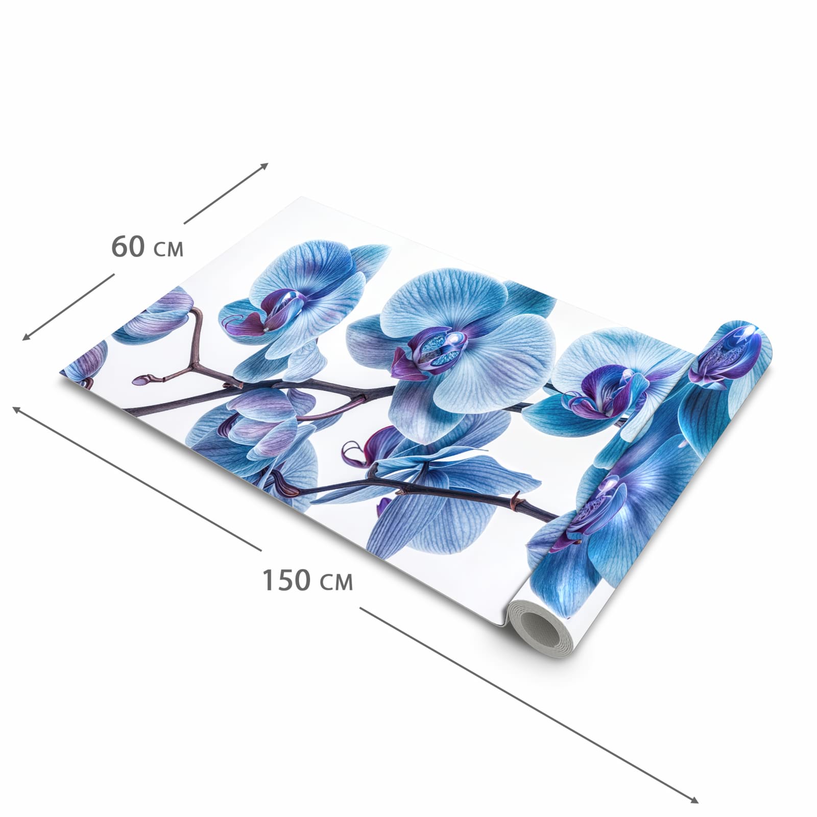 Bodenschonender Bodenläufer Teppich mit Motiv Blaue Orchideen Blüte in der Grösse 60x300 cm