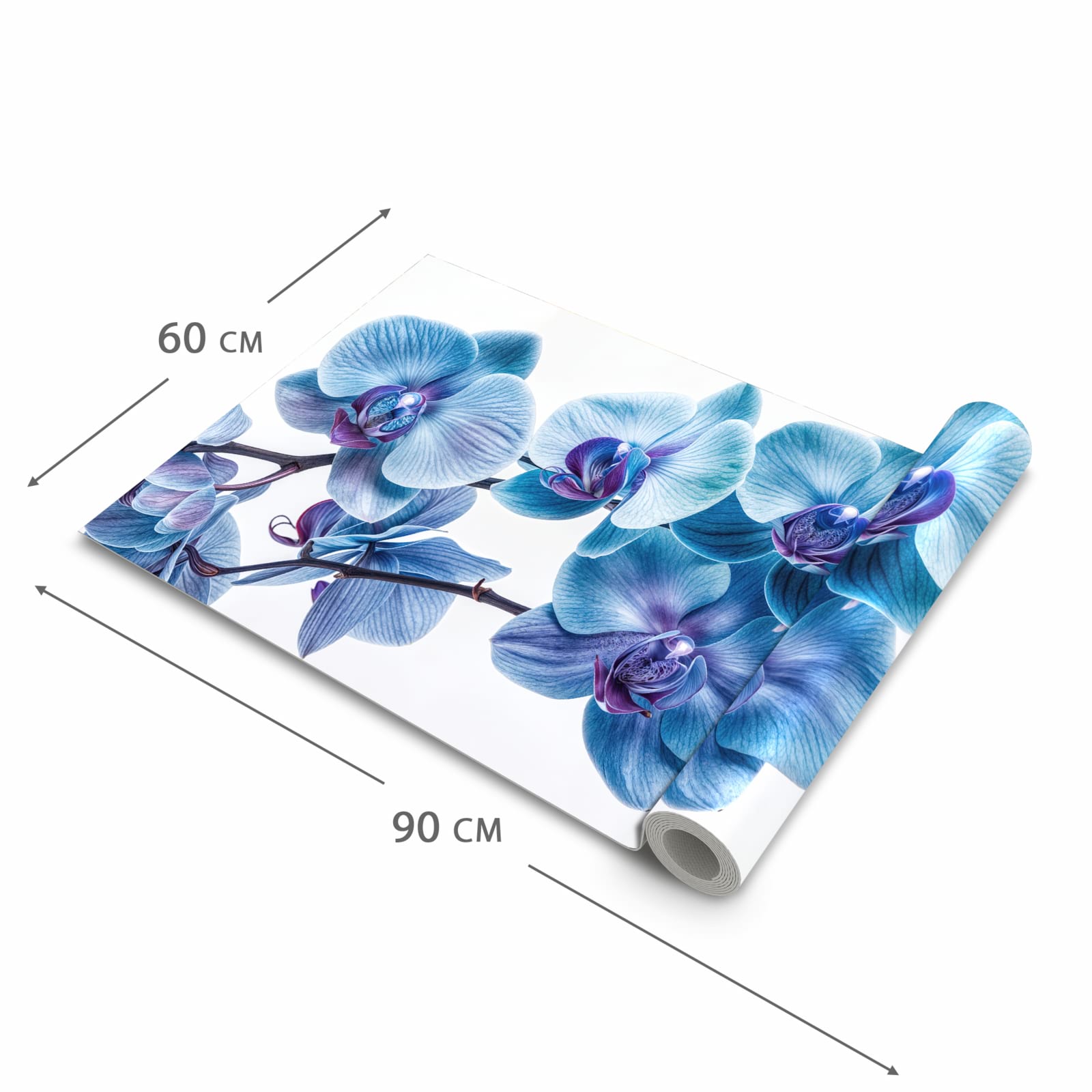 Geräuschdämpfender Küchenteppich mit Motiv Blaue Orchideen Blüte in der Grösse 60x300 cm