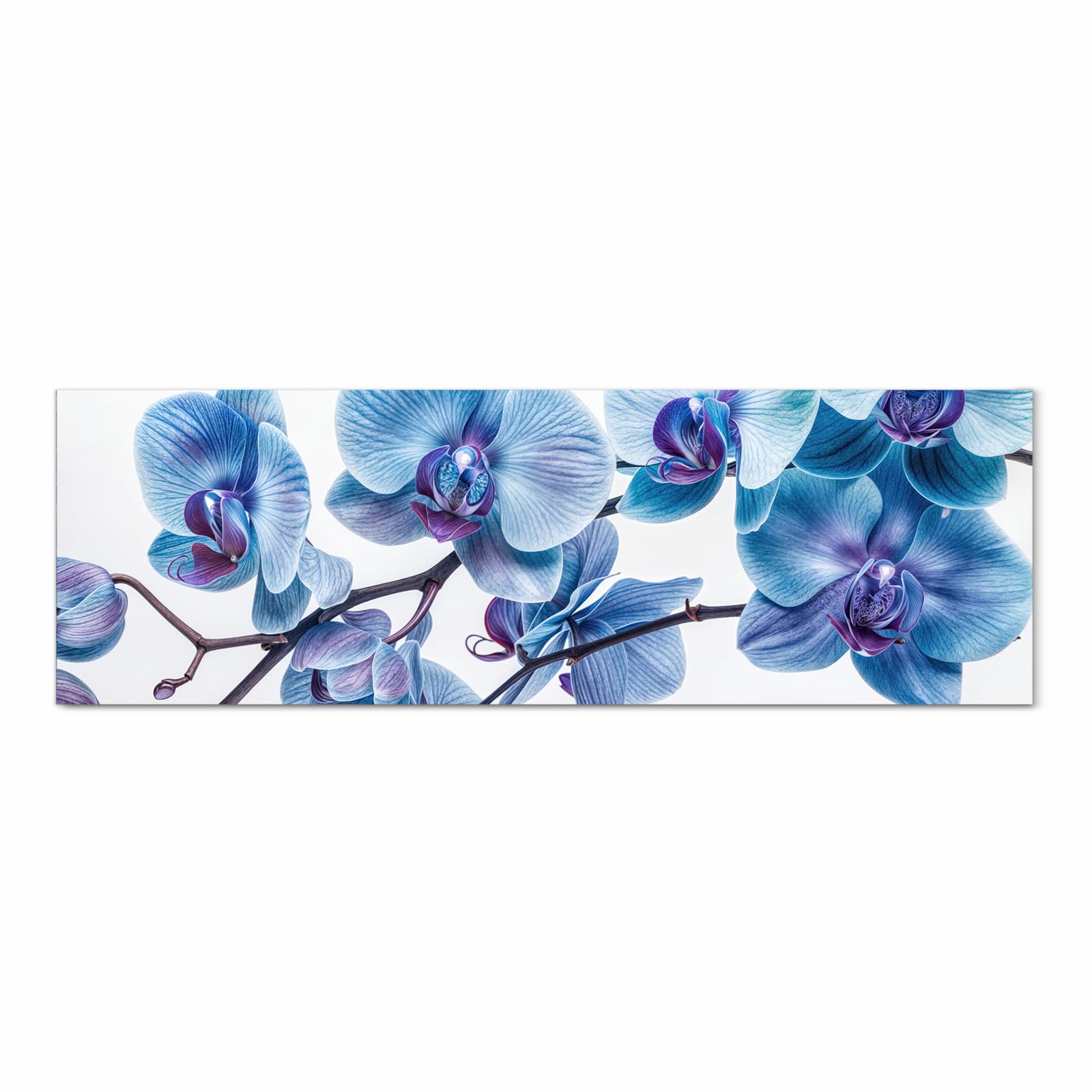 Langlebiger Küchenläufer mit Motiv Blaue Orchideen Blüte in Frontansicht, waschbar