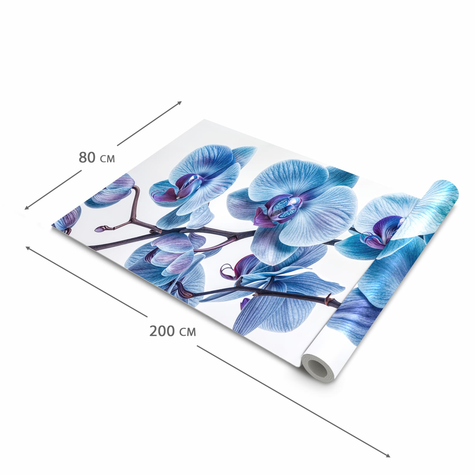 Abriebfester Küchenteppich mit Motiv Blaue Orchideen Blüte in der Grösse 60x300 cm, waschbar