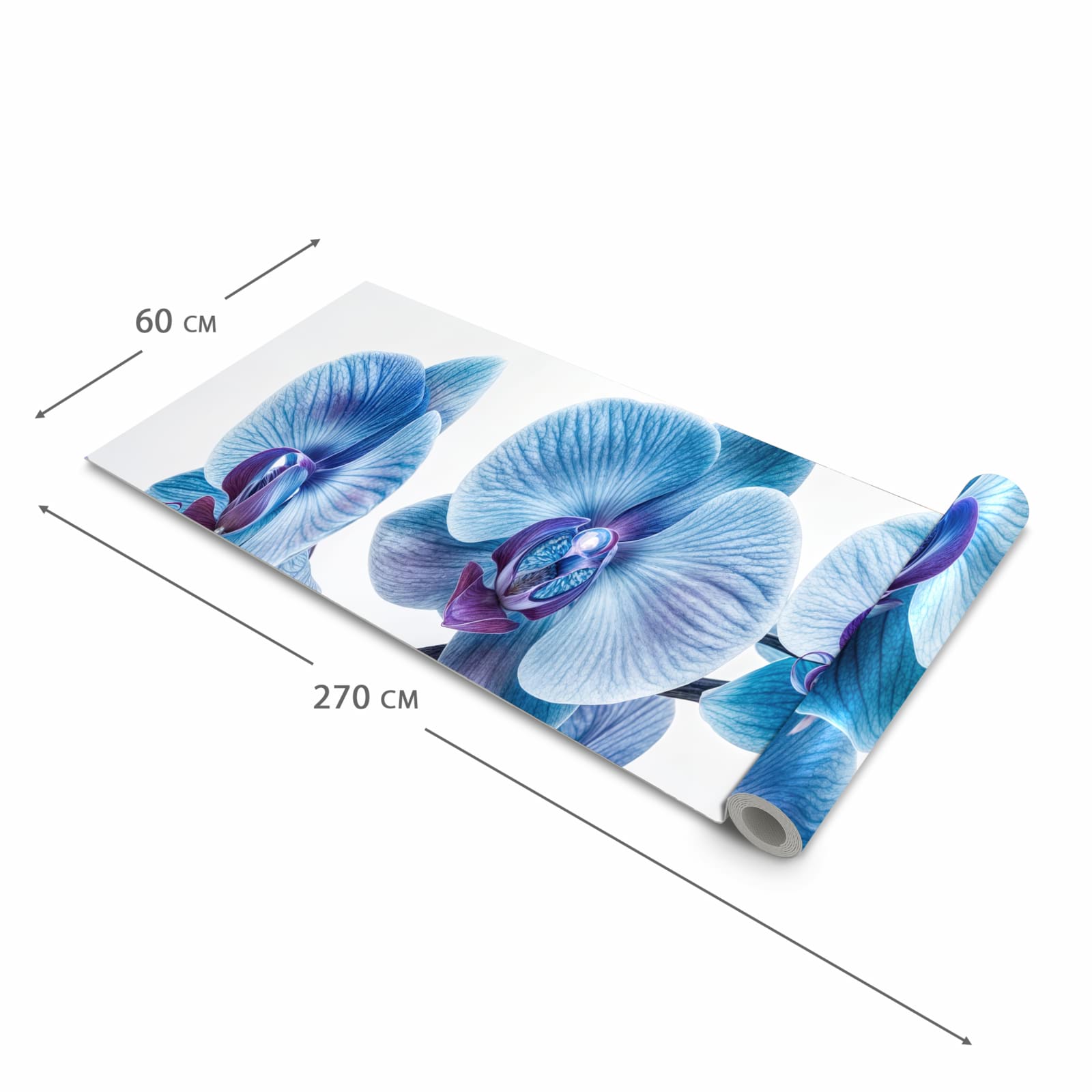 Küchenteppich mit Motiv Blaue Orchideen Blüte in der Größe 60x300 cm für sicheres Aufbewahren