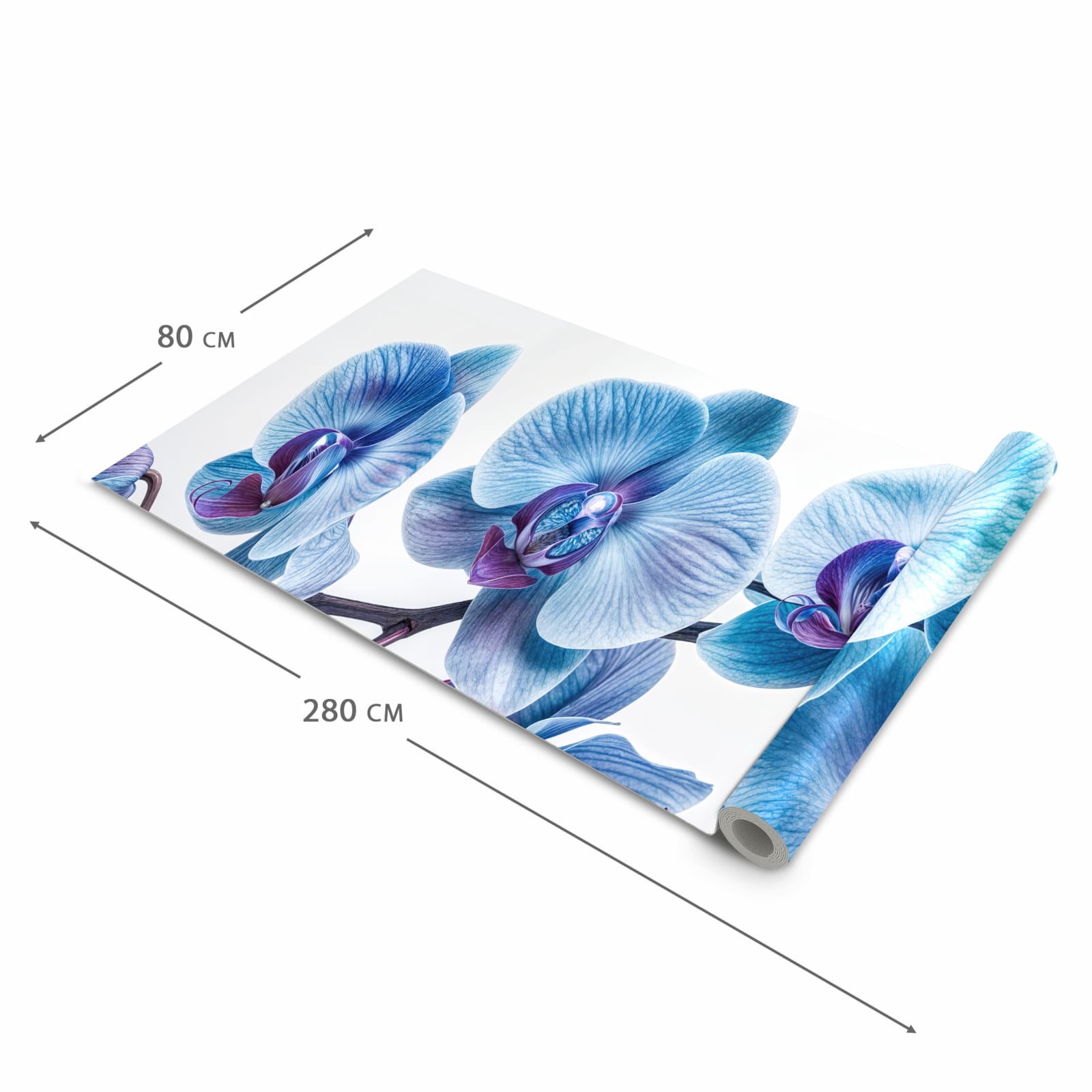 Großer Küchenteppich mit Motiv Blaue Orchideen Blüte in der Grösse 60x300 cm für Trittkomfort