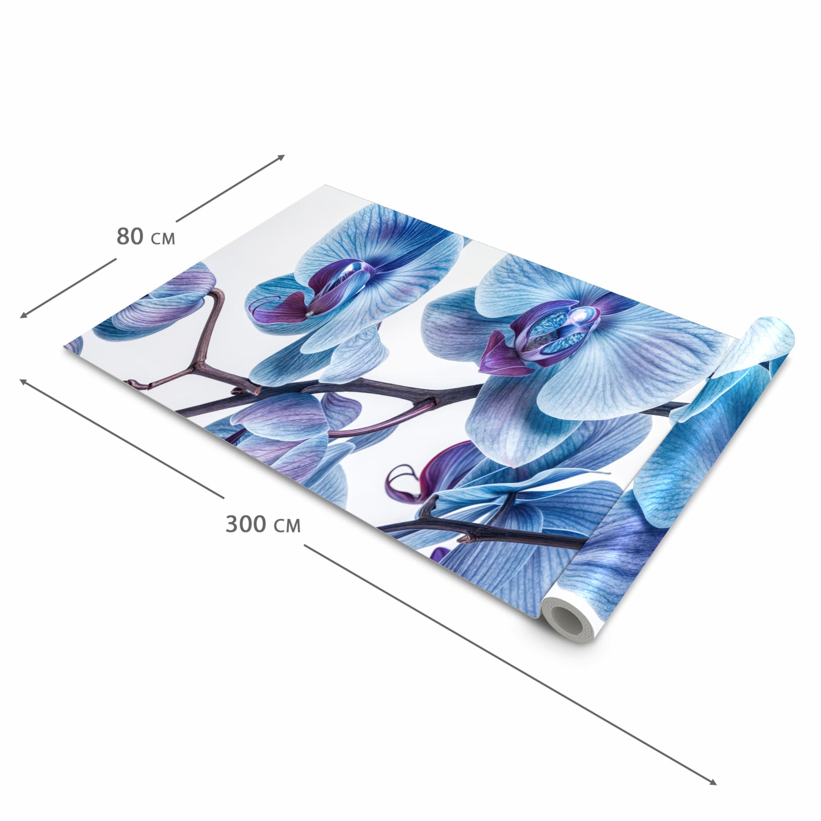 Wasserabweisender rutschfester Küchenteppich mit Motiv Blaue Orchideen Blüte in der Grösse 60x300 cm