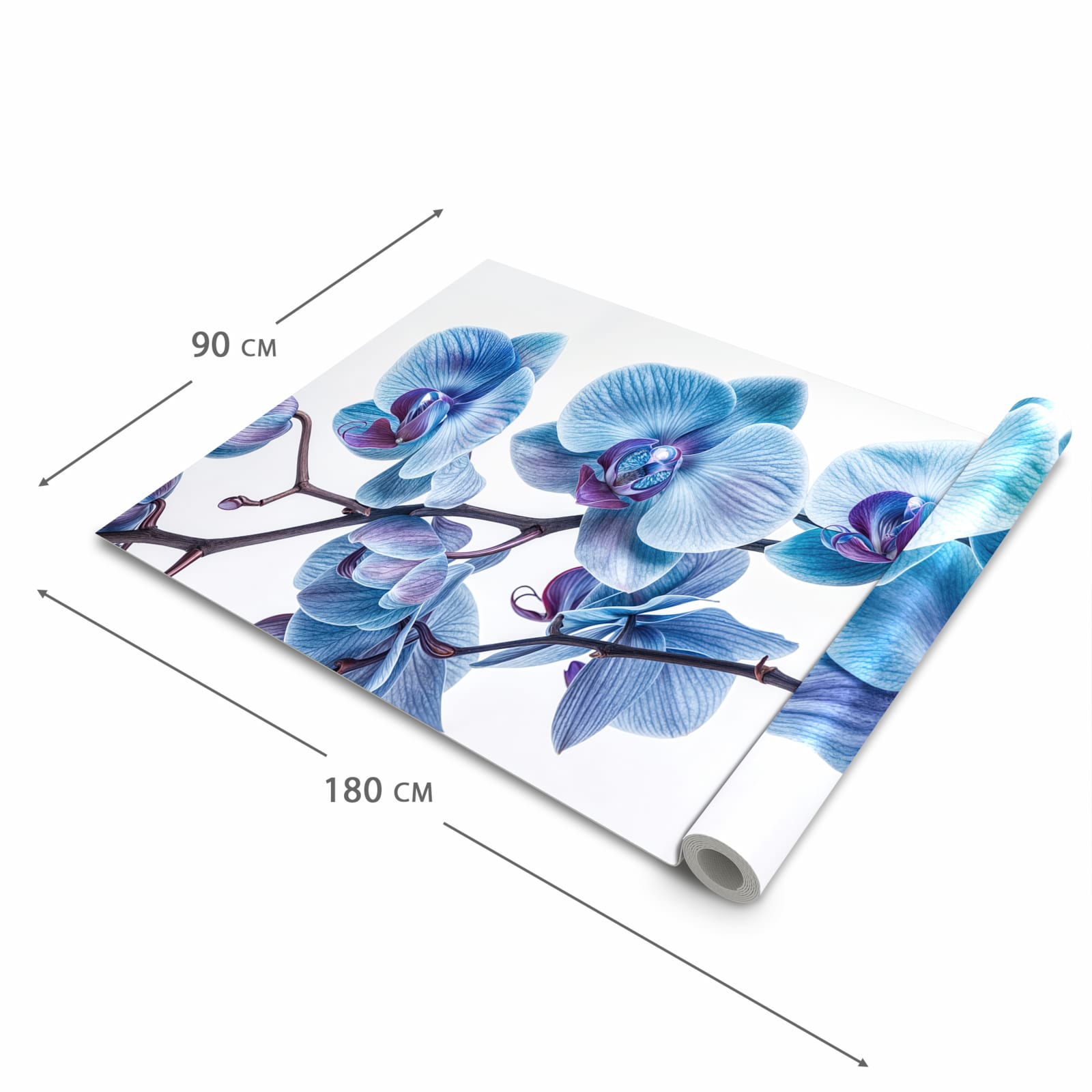 Fleckenresistenter waschbarer Küchenteppich mit Motiv Blaue Orchideen Blüte in der Grösse 60x300 cm