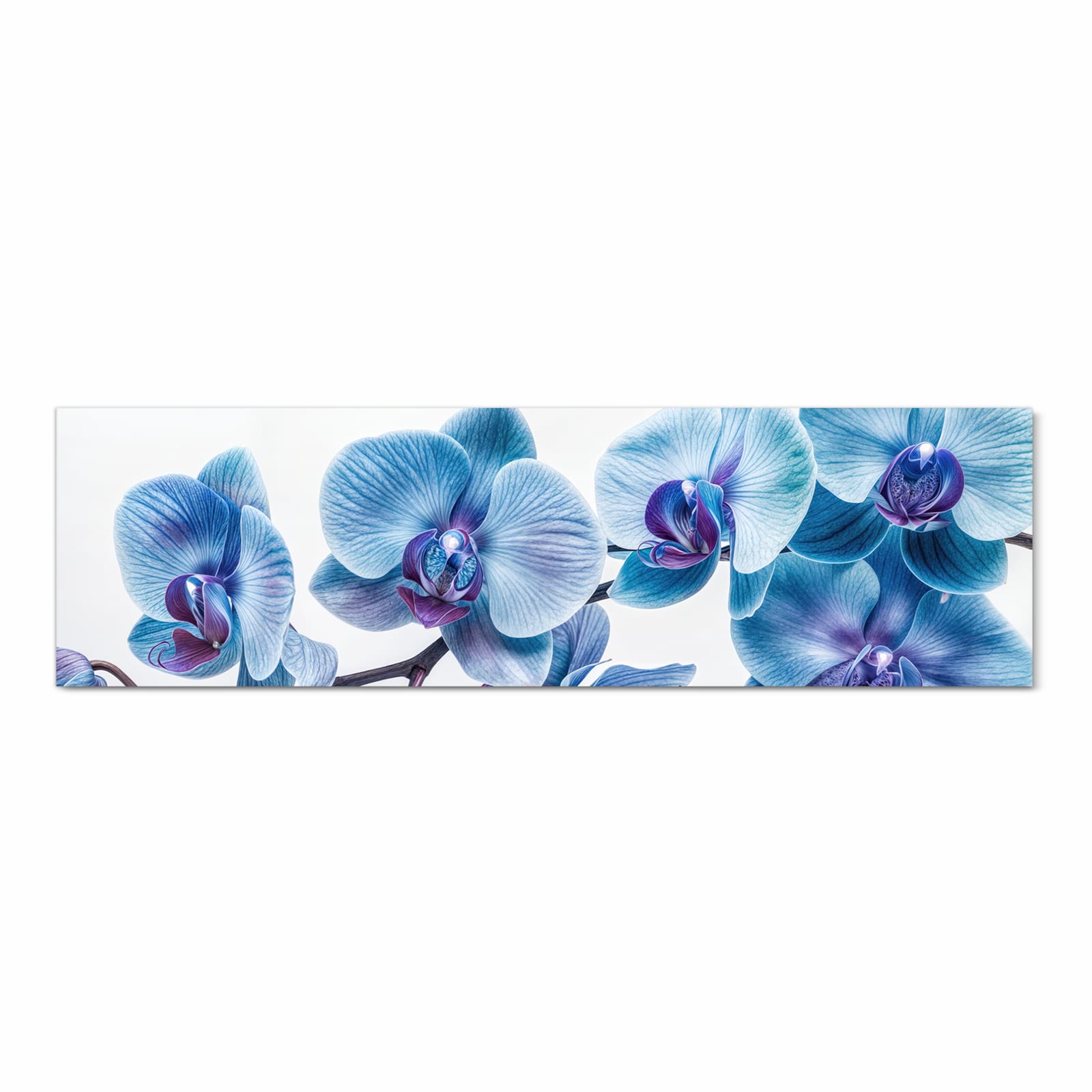 Rutschfester moderner Küchenläufer mit Motiv Blaue Orchideen Blüte in Frontansicht