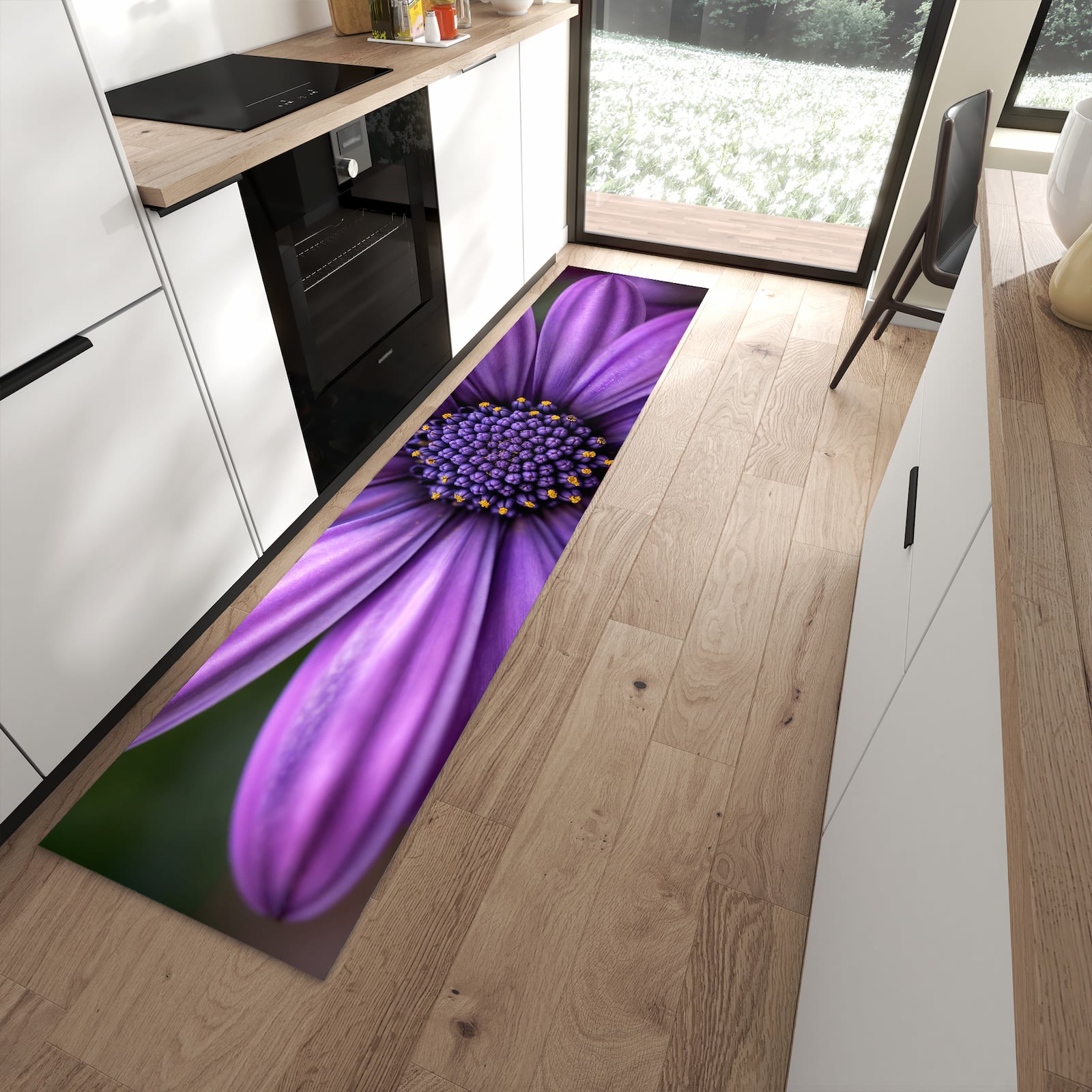 Rutschfester Küchenläufer mit Motiv Blume Nahaufnahme für sicheren Stand in moderner Küche