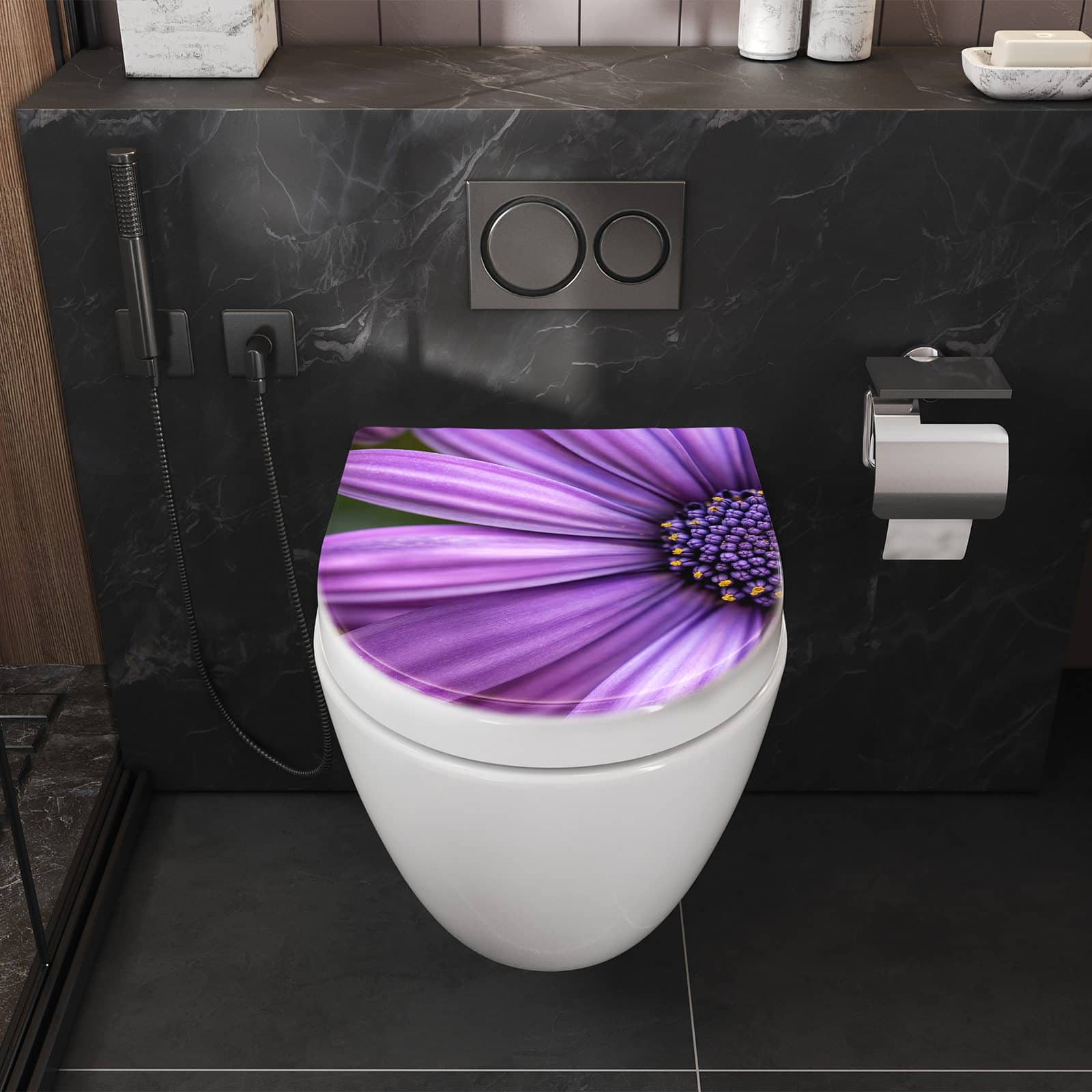 WC-Sitz mit Absenkautomatik Blume Nahaufnahme