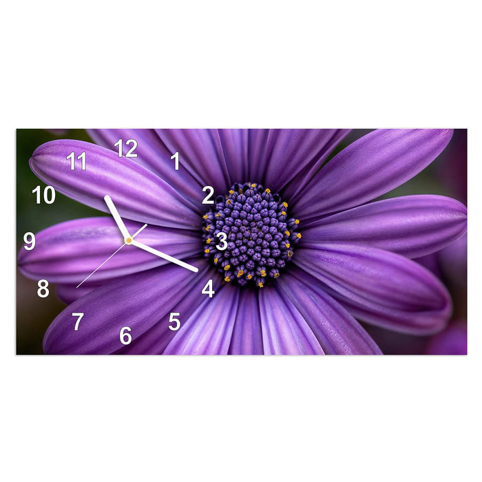 Wanduhr Blume Nahaufnahme aus Glas – Querformat 60 × 30 cm mit Ziffernblatt Modern