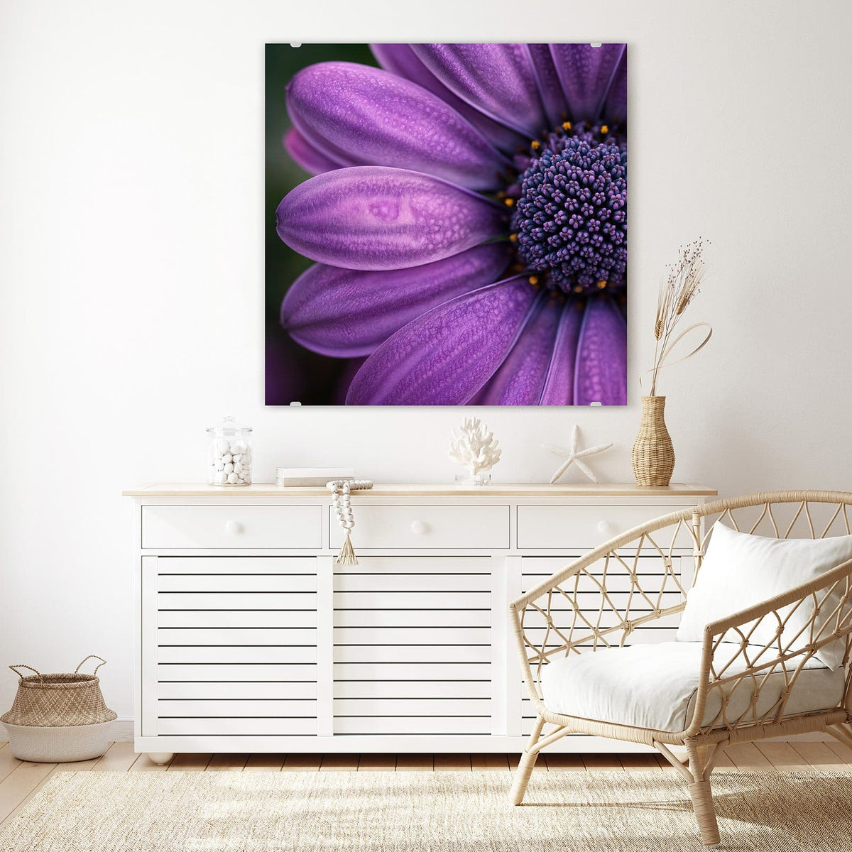 Echtglas, 4 mm – kein Acryl, keine Folie – Wandbild - Violette Samtblüte - Quadratisch