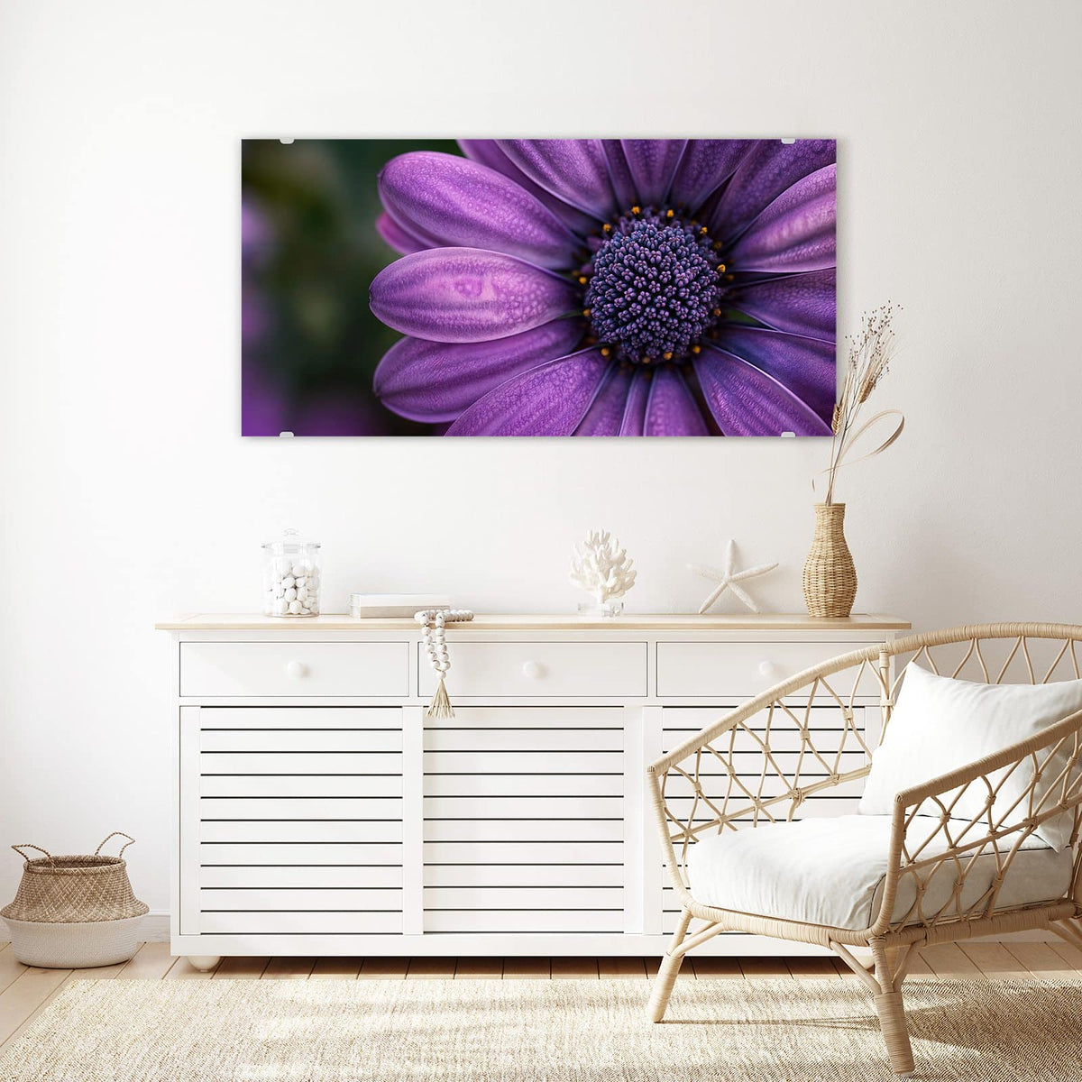 Echtglas, 4 mm – kein Acryl, keine Folie – Wandbild - Violette Samtblüte - Querformat