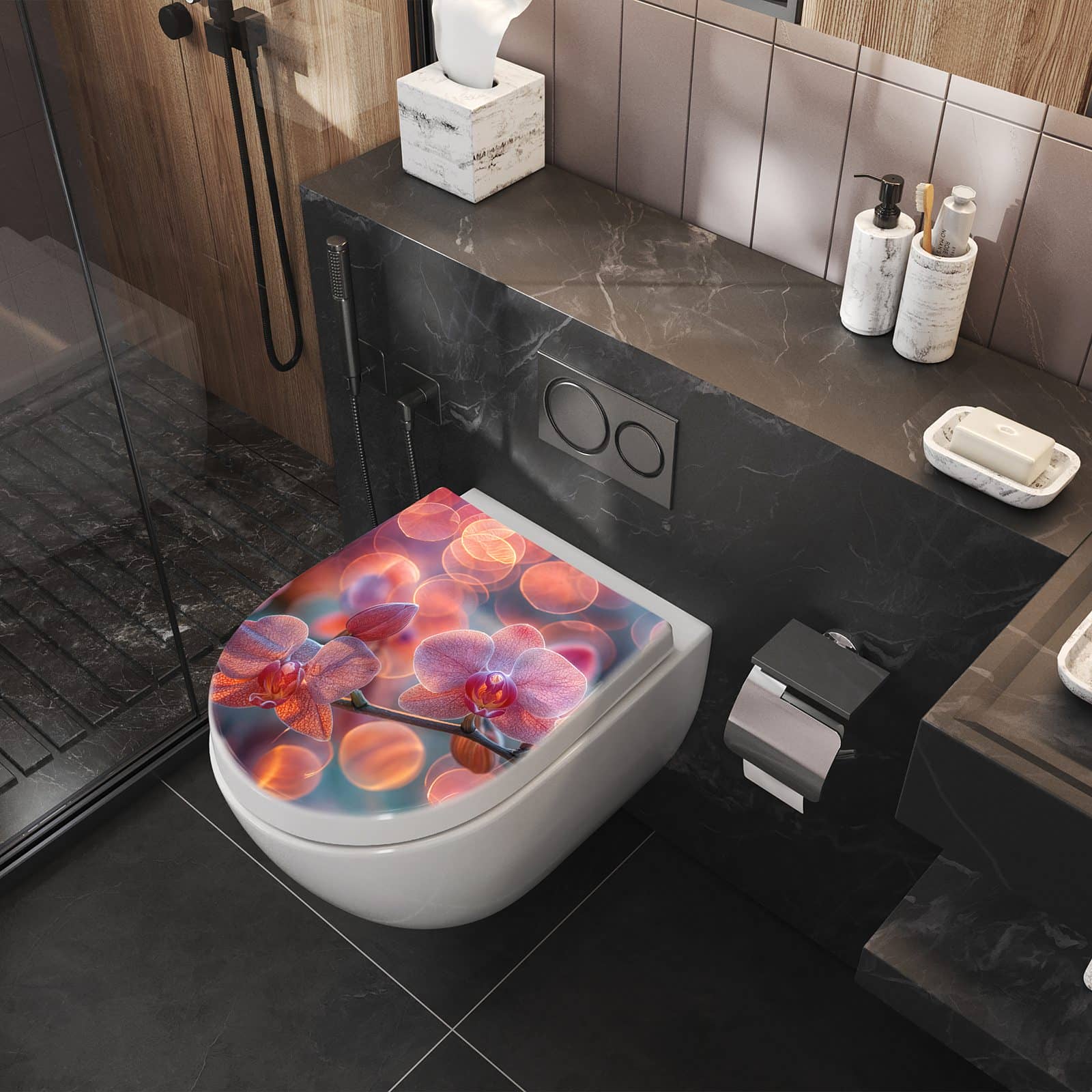 WC-Sitz mit Absenkautomatik Orchidee Bokeh