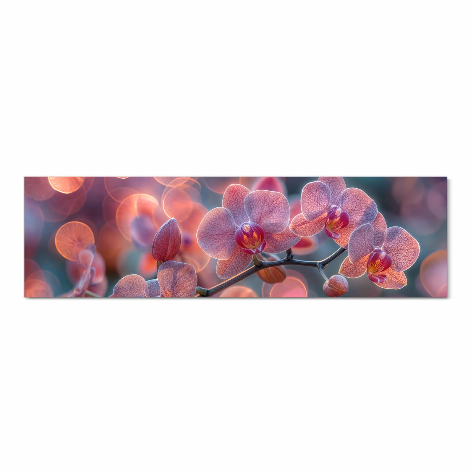 Waschbarer Küchenläufer mit Motiv Orchidee Bokeh in Frontansicht für angenehme Haptik