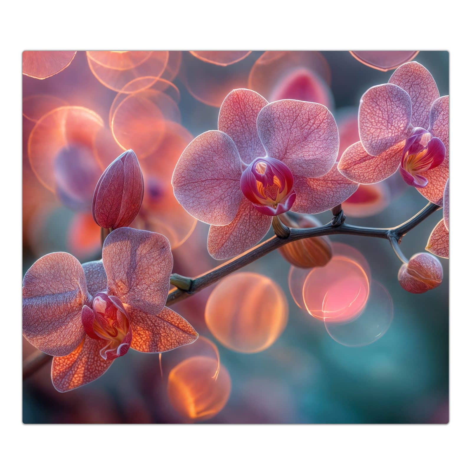 1-teilige Glasabdeckplatte für Ceranfeld mit Orchidee Bokeh-Motiv in der Frontansicht #grösse_1-Teilig (60x52cm)