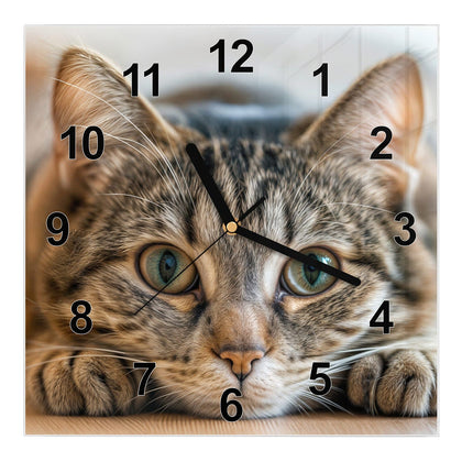 Wanduhr Quadratisch mit dem Motiv Liegende Katze