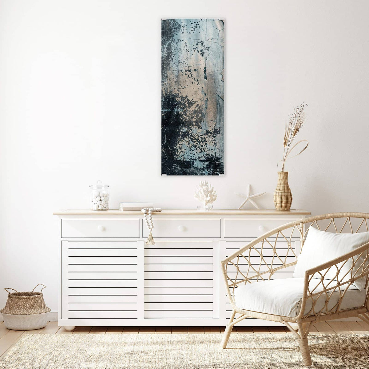 Wandbild - Rissiger Putz in Blau - Hochformat – Rissige Wand in Blaugrau und Schwarz