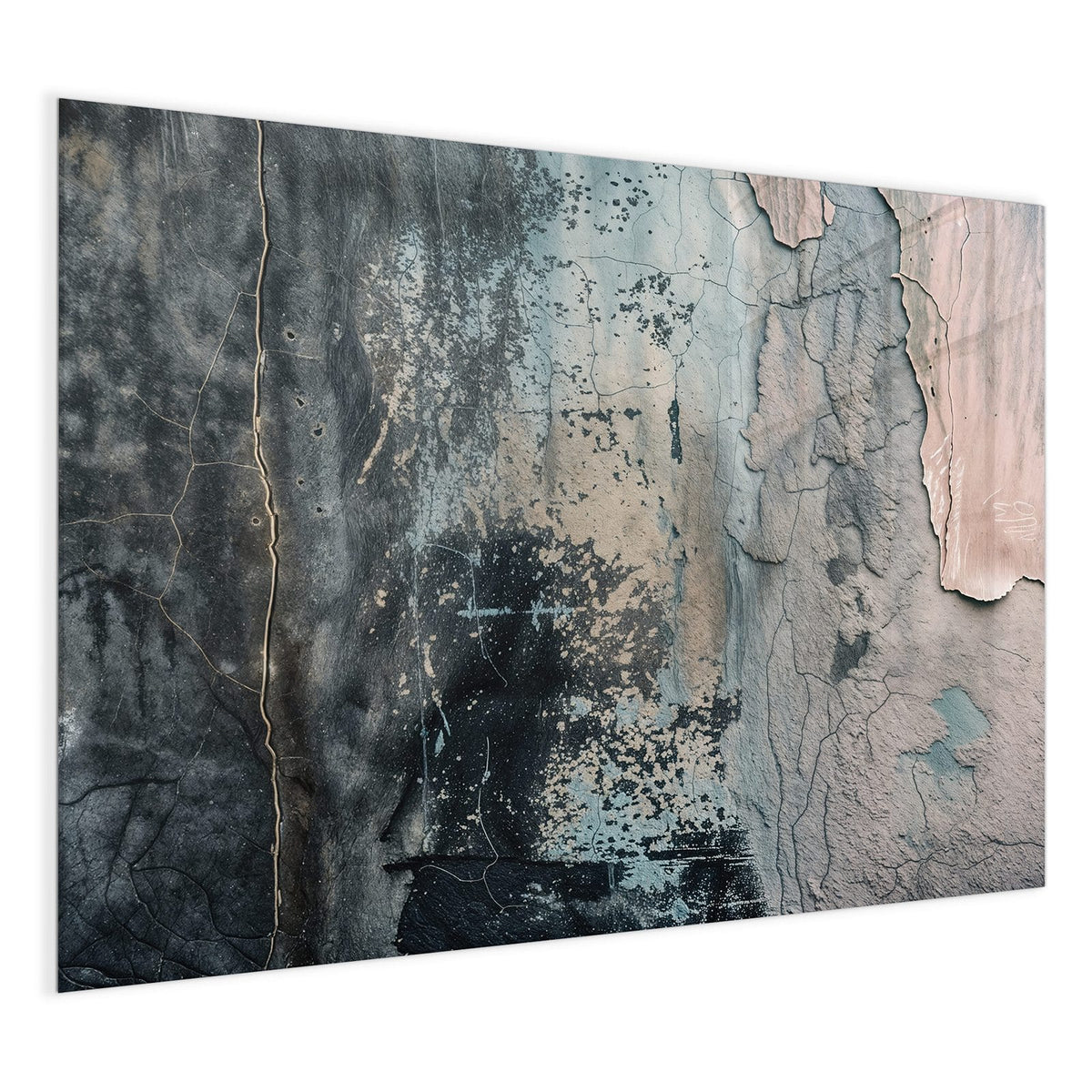 4 mm Glas statt lackiertem Blech – Glas Magnettafel - Rissiger Putz in Blau