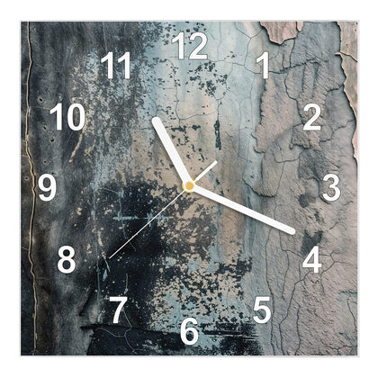 Wanduhr Quadratisch mit dem Motiv Rissiger Putz in Blau