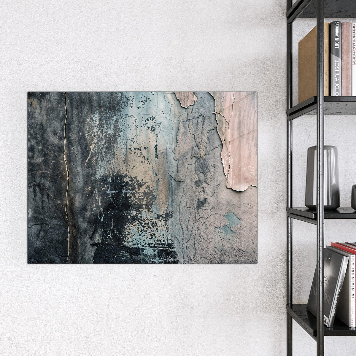 Glas Magnettafel - Rissiger Putz in Blau – Rissige Wand in Blaugrau und Schwarz
