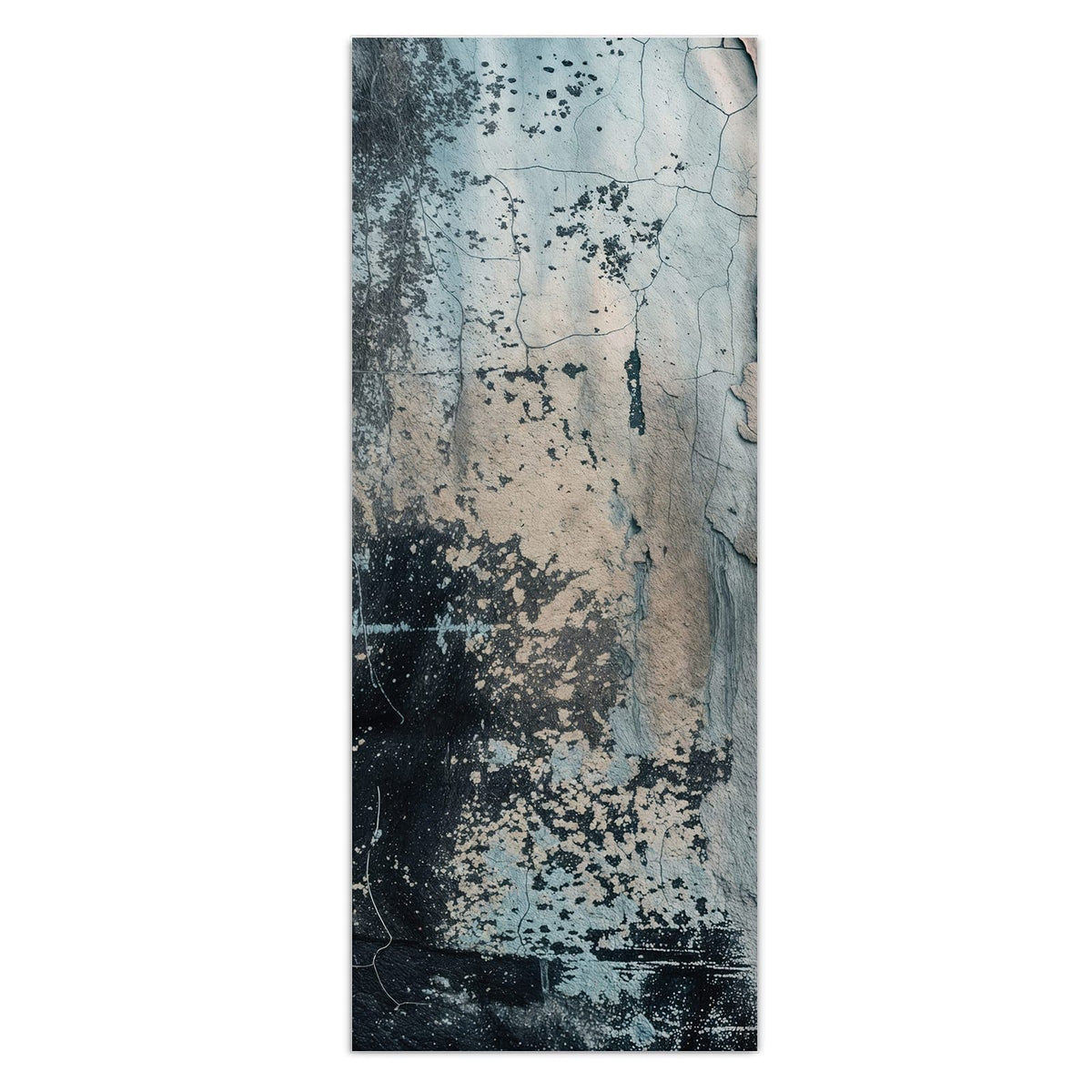 Rissige Wand in Blaugrau und Schwarz mit abgeplatzten Stellen in Rosé und Beige