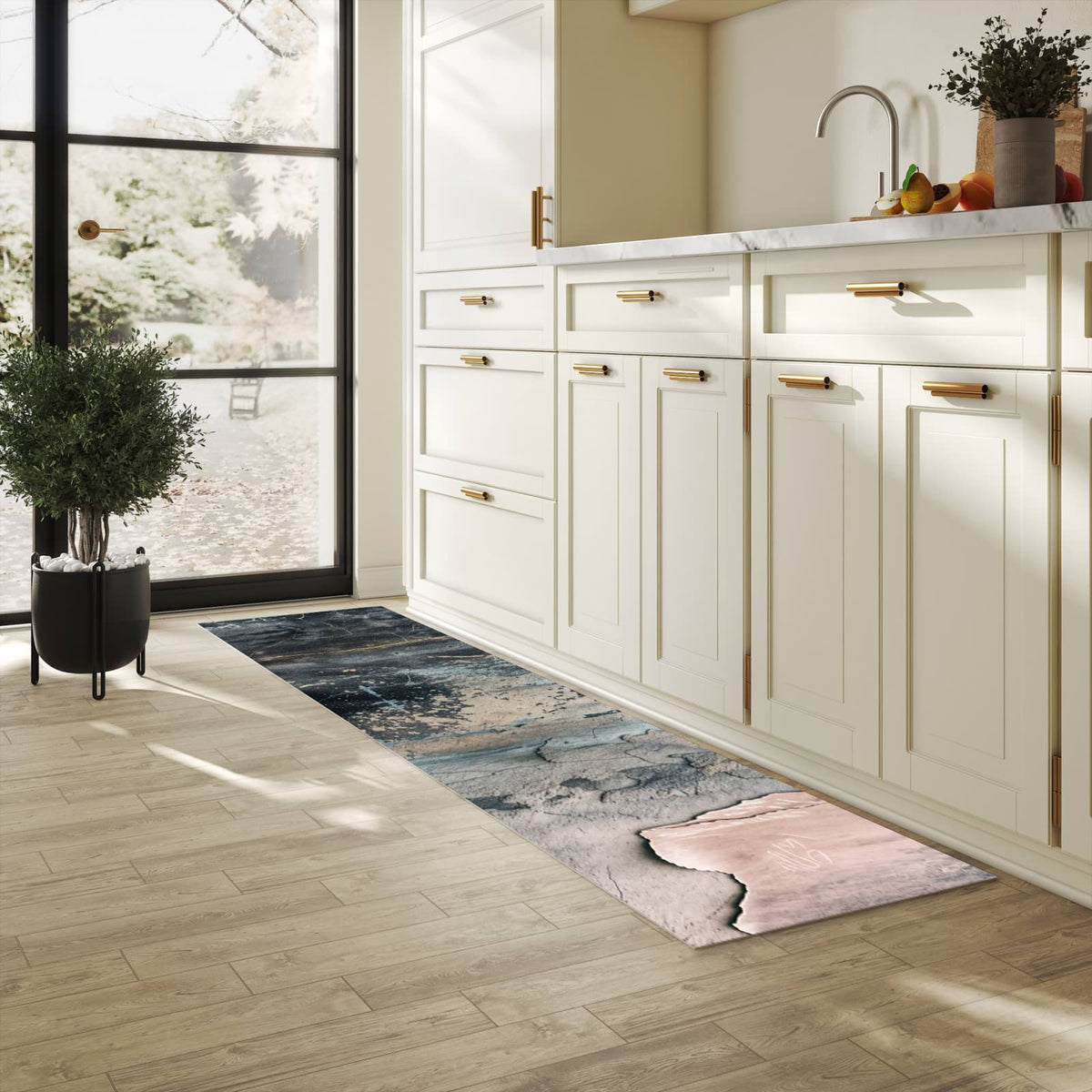 UV-beständiger Küchenvorleger mit Motiv Abstrakte Textur in heller Küche