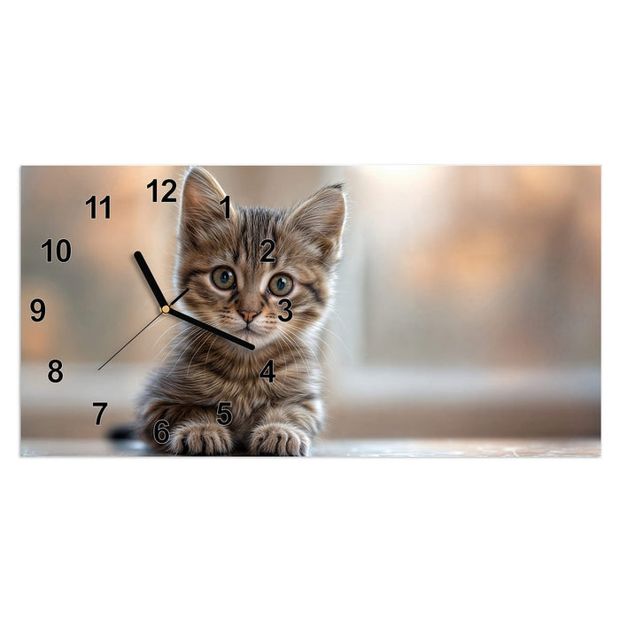 Wanduhr Katzenjunges aus Glas – Querformat 60 × 30 cm mit Ziffernblatt Modern