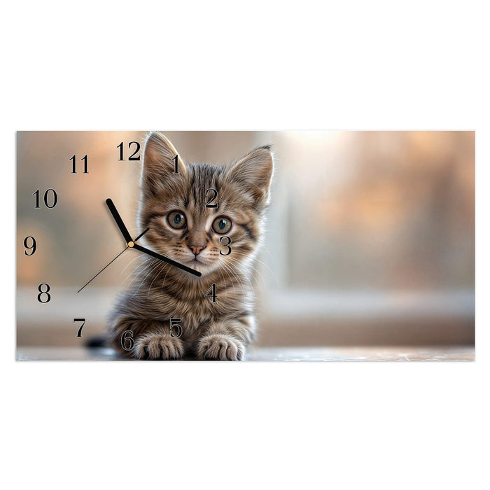Wanduhr Katzenjunges aus Glas – Querformat 60 × 30 cm mit Ziffernblatt Klassisch