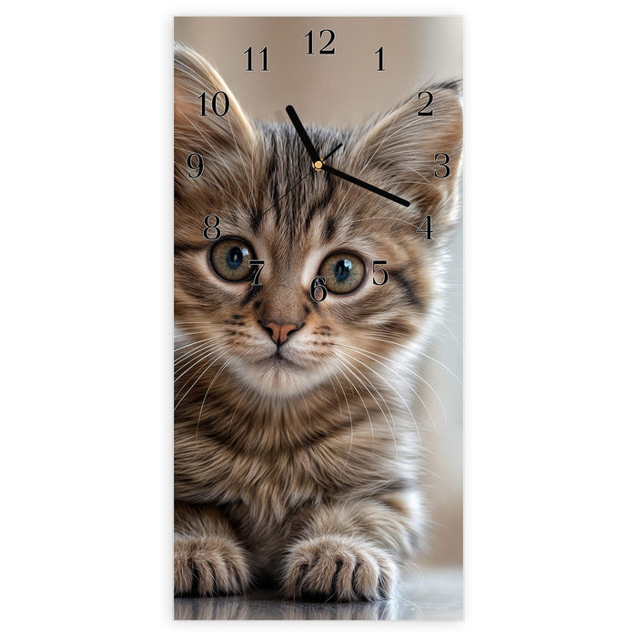 Wanduhr Katzenjunges aus Glas – Hochformat 30 × 60 cm mit Ziffernblatt Klassisch