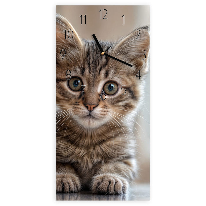 Wanduhr Katzenjunges aus Glas – Hochformat 30 × 60 cm mit Ziffernblatt Elegant