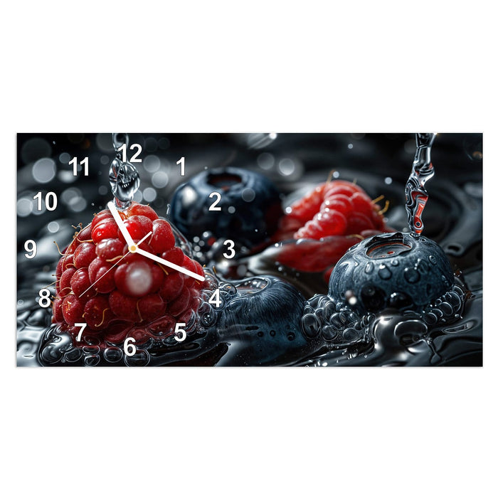 Wanduhr Früchte im Wasser aus Glas – Querformat 60 × 30 cm mit Ziffernblatt Modern